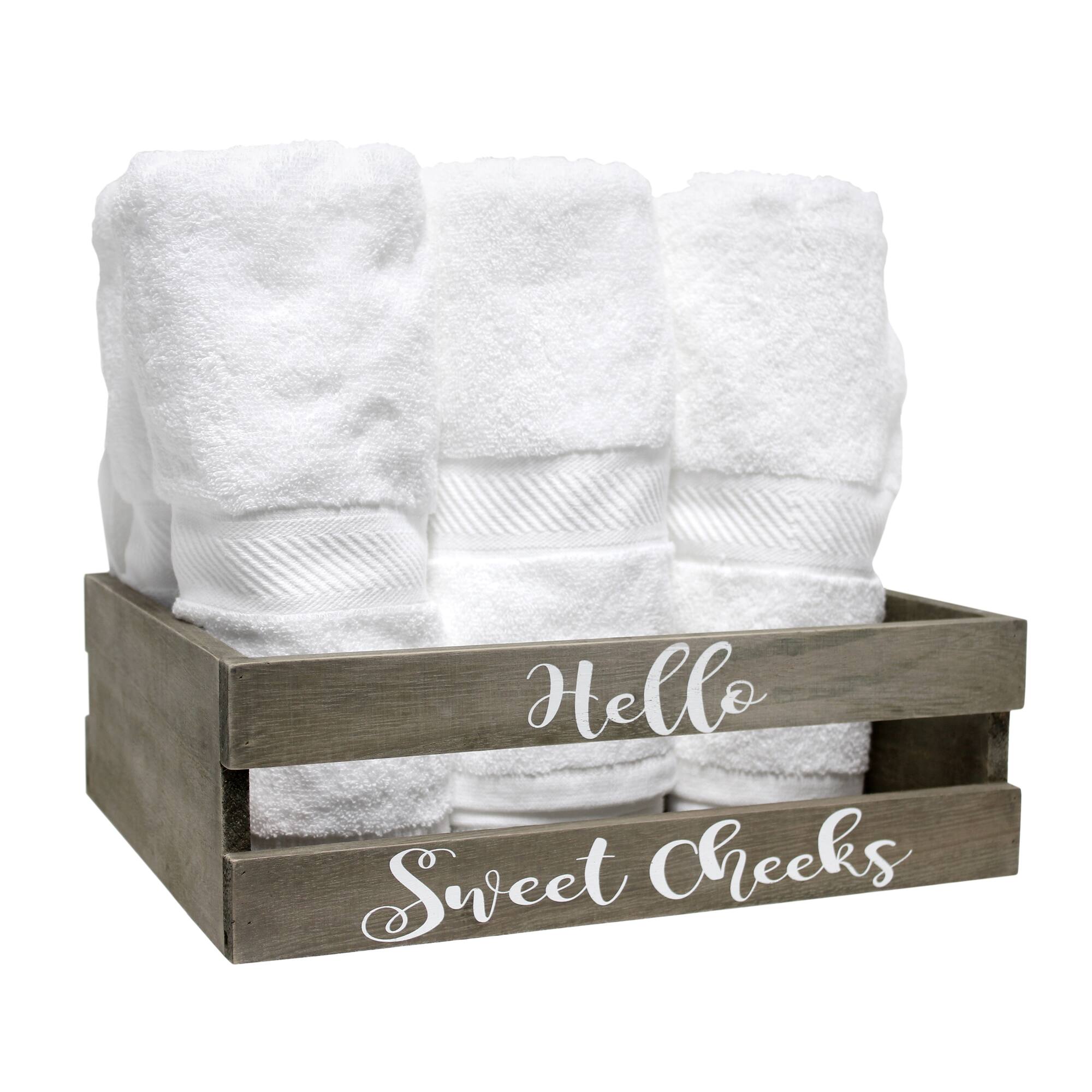 Elegant Designs Small Rustic Gray Cheeky Towel Holder, Frame & Toilet Paper Holder Set